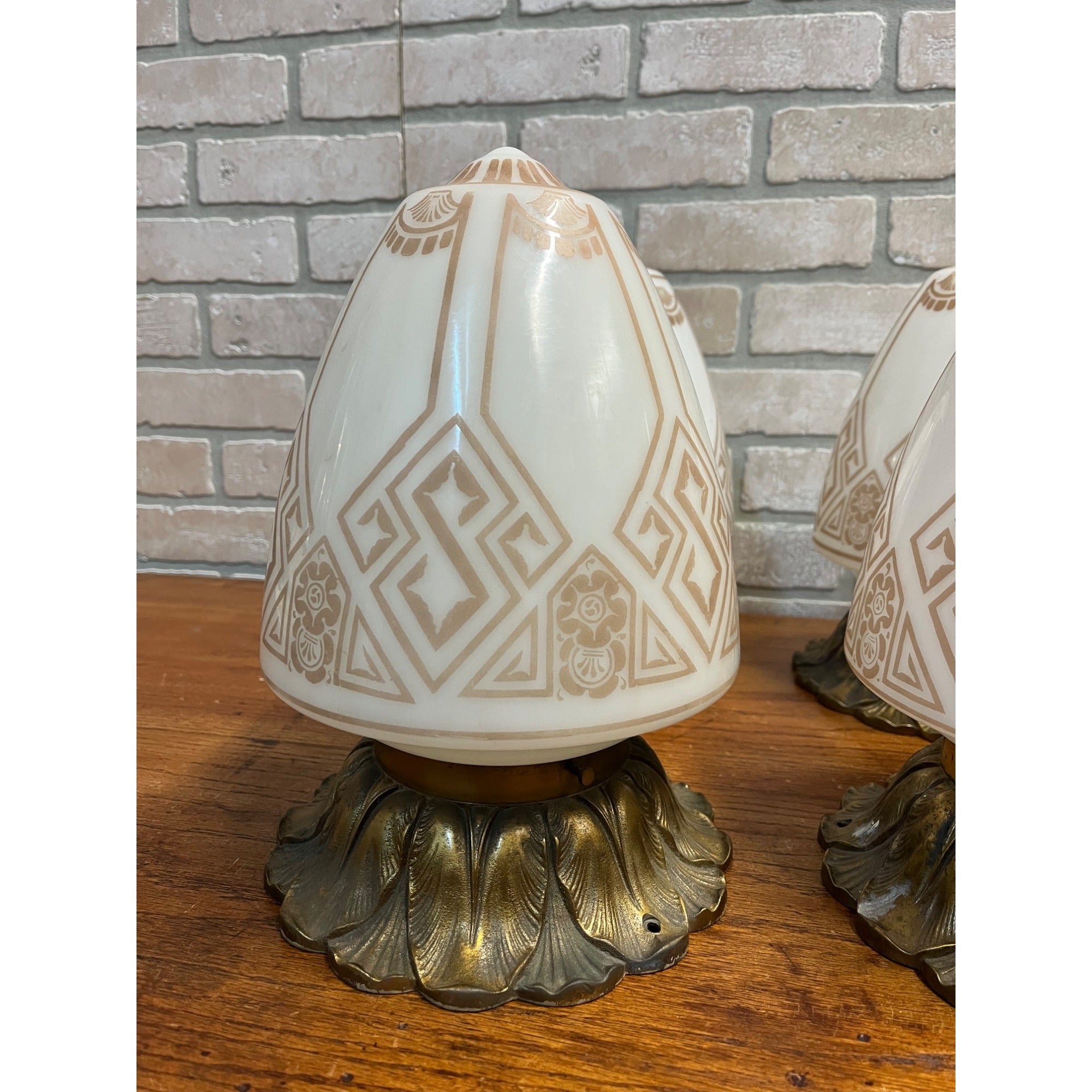 Antique Art Deco Nouveau Milk Glass Acorn Ceiling Light Fixtures Set (6)