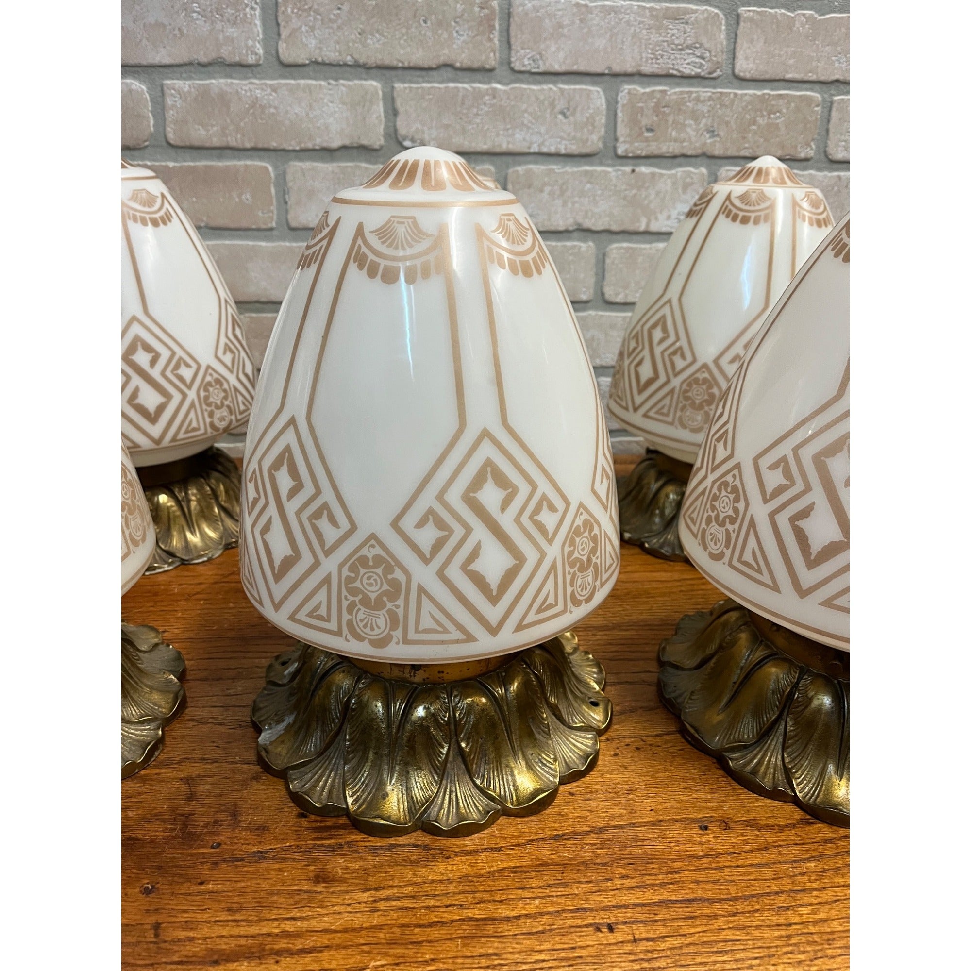 Antique Art Deco Nouveau Milk Glass Acorn Ceiling Light Fixtures Set (6)