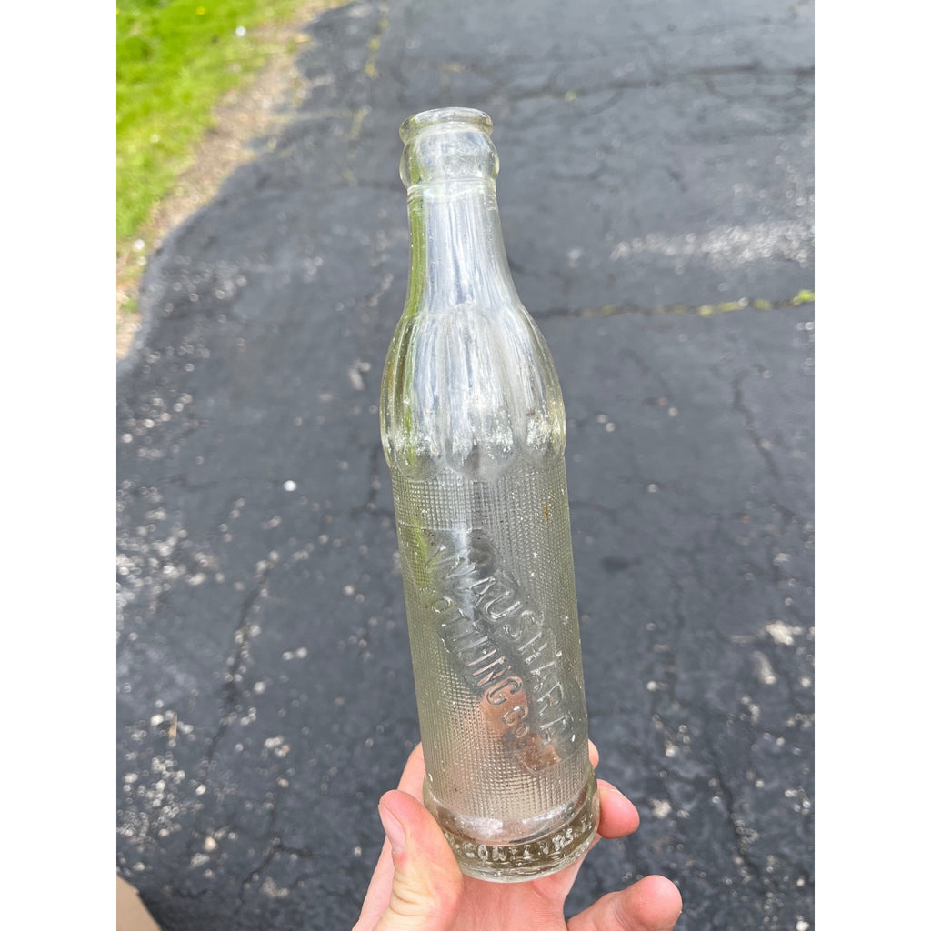 Vintage  Waushara Bottling Co Wisconsin Wis Soda Bottle Embossed 1940s Art Deco
