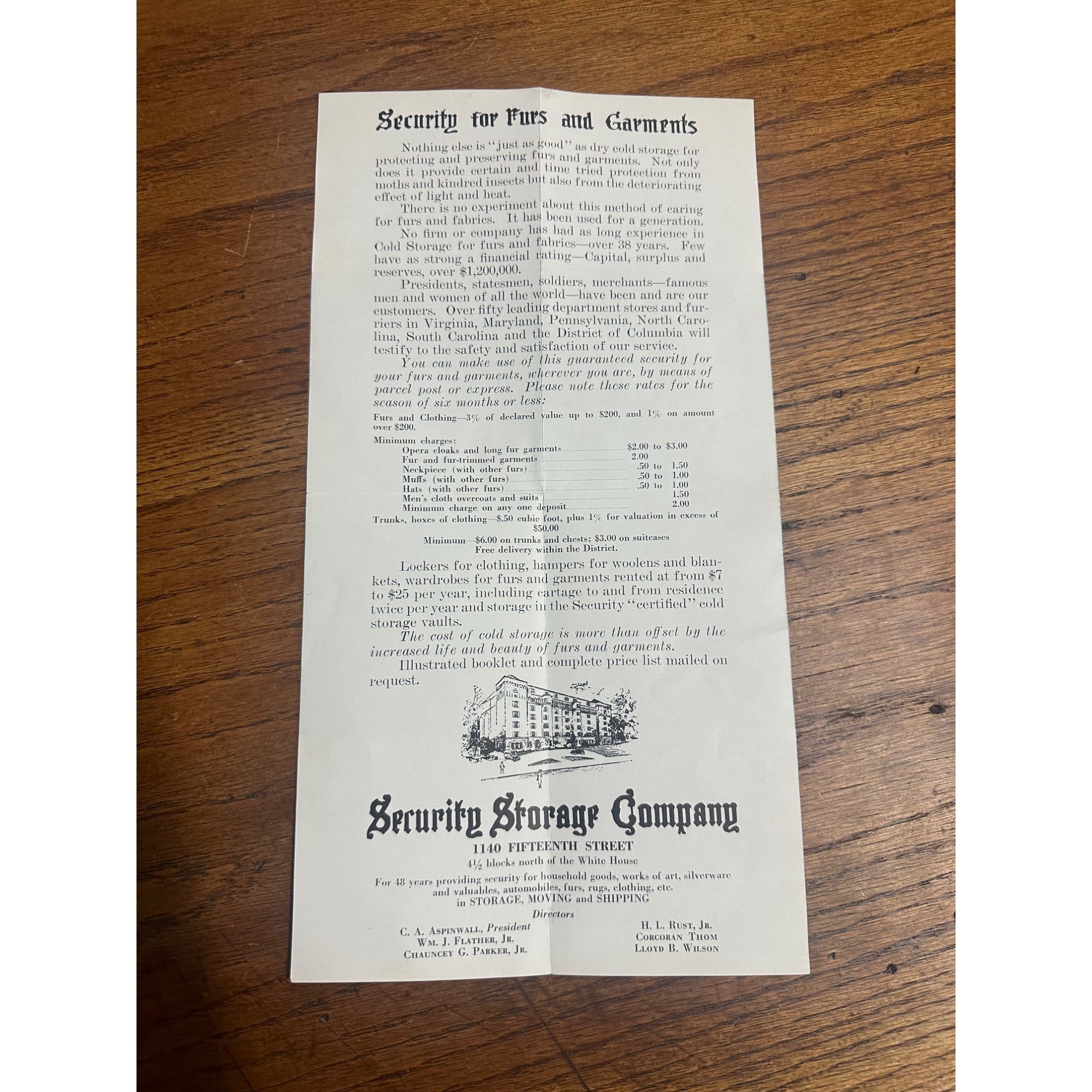 Vintage Early 1900s Security Storage Co. Washington DC Advertising Fur Coats