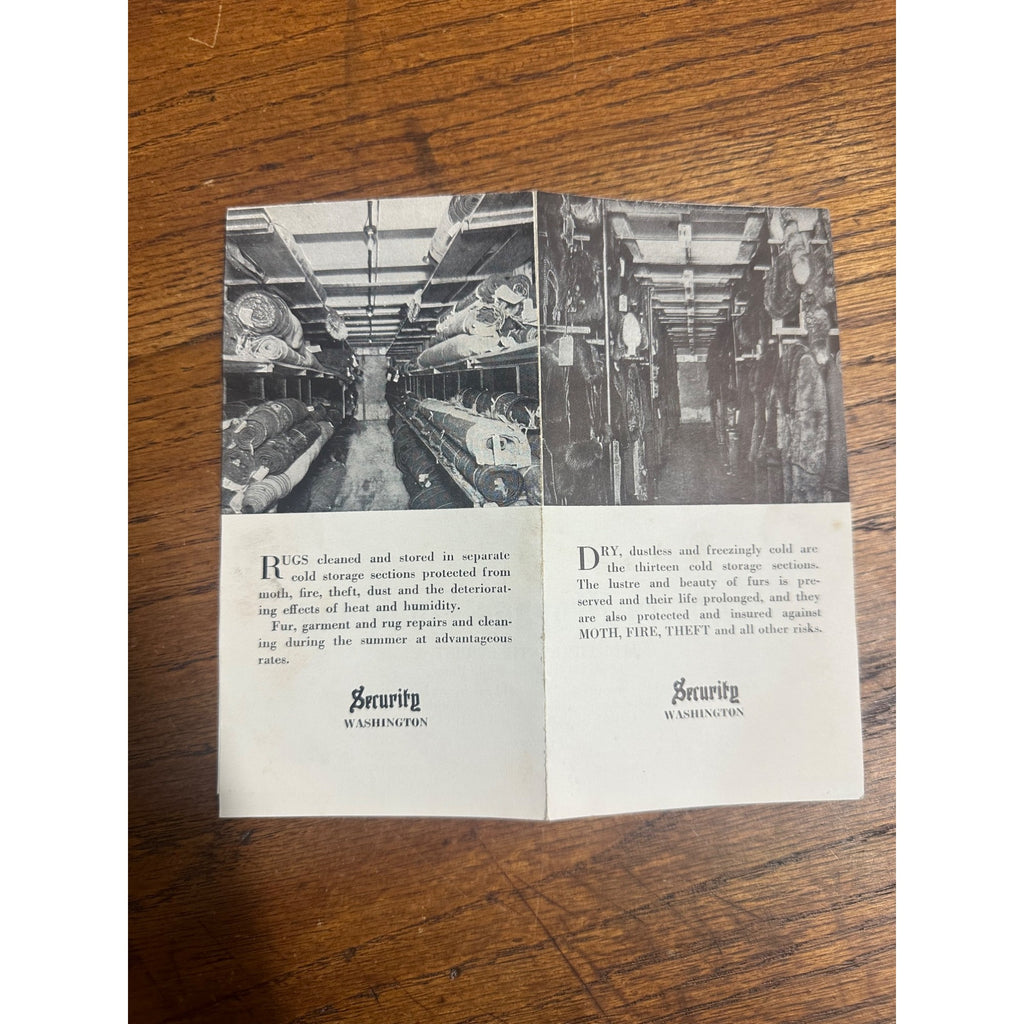 Vintage Early 1900s Security Storage Co. Washington DC Advertising Fur Coats