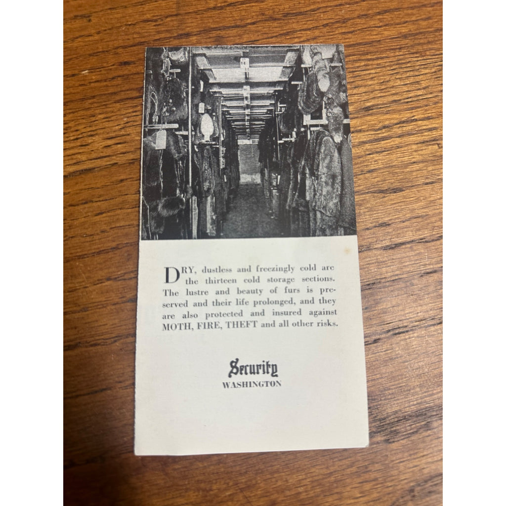 Vintage Early 1900s Security Storage Co. Washington DC Advertising Fur Coats