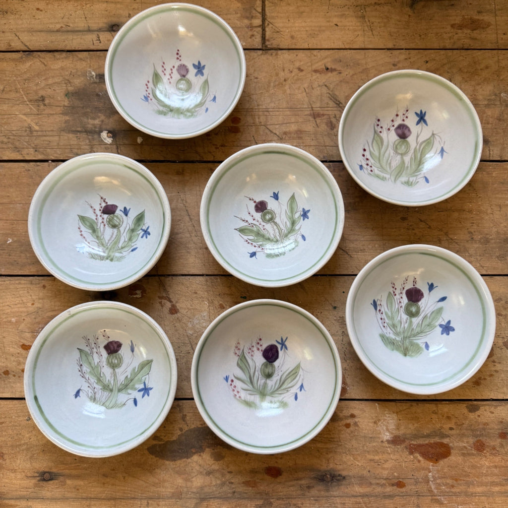 Buchan Thistle Serving  Scotland Stoneware Pottery  Dessert or Cereal Bowls 6”