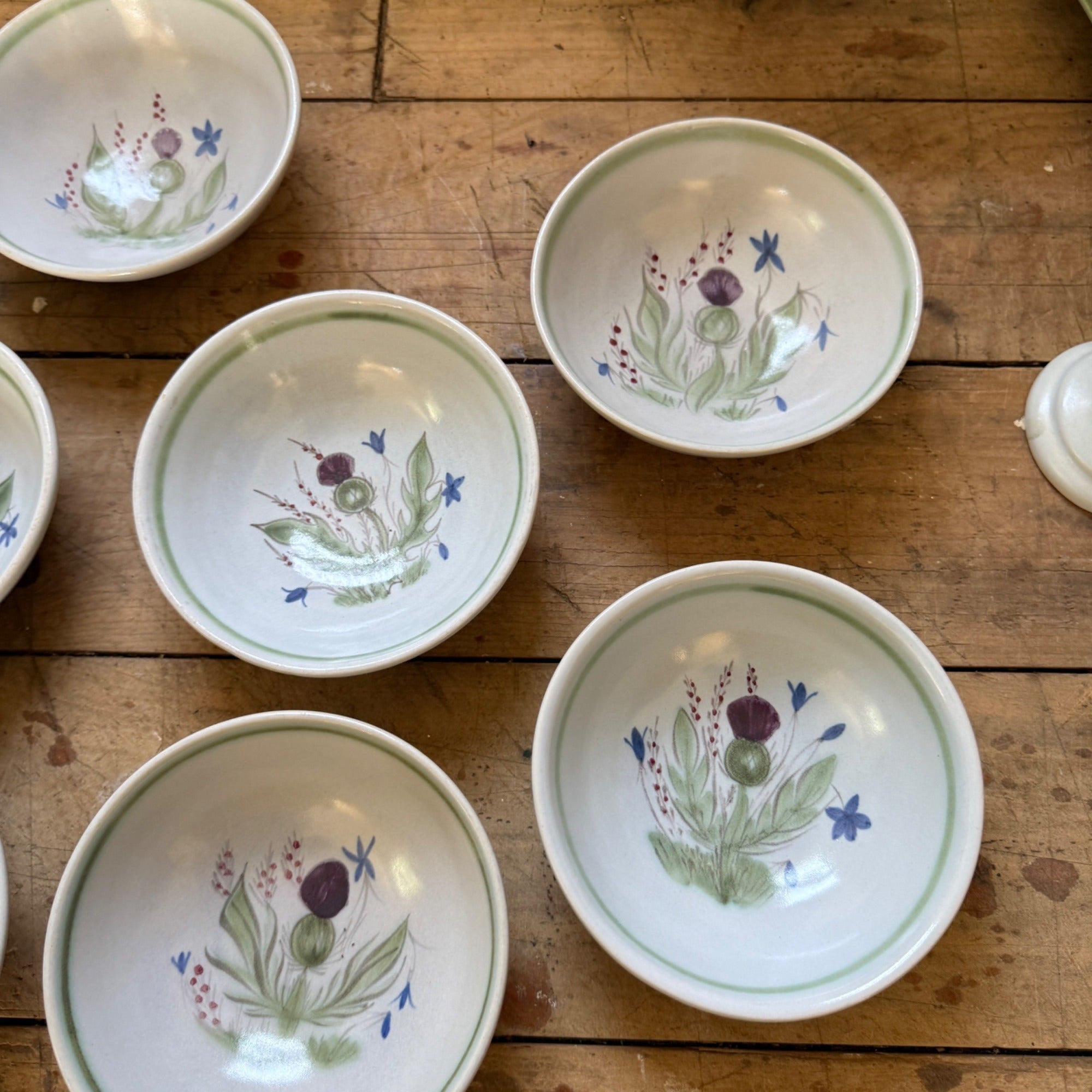 Buchan Thistle Serving  Scotland Stoneware Pottery  Dessert or Cereal Bowls 6”