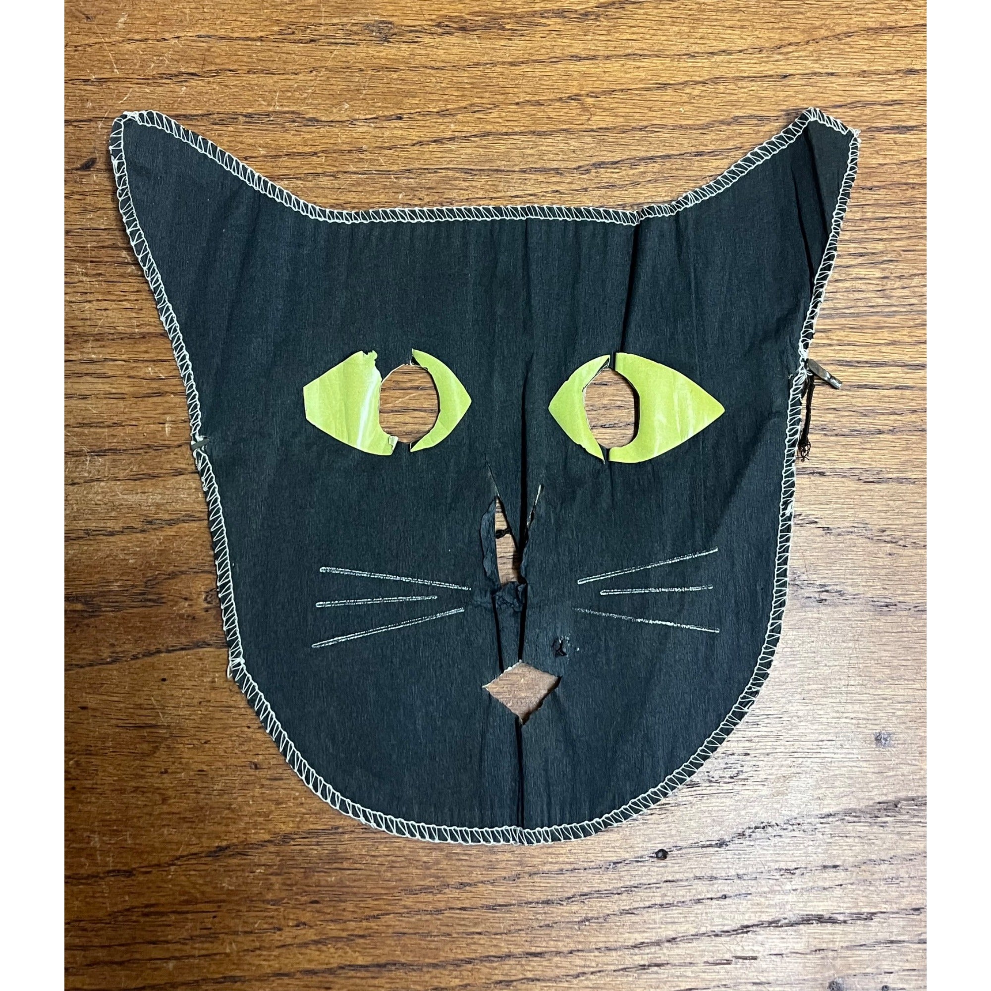 SCARCE Vintage 1920s Dennison Halloween Crepe Paper Black Cat Costume Mask