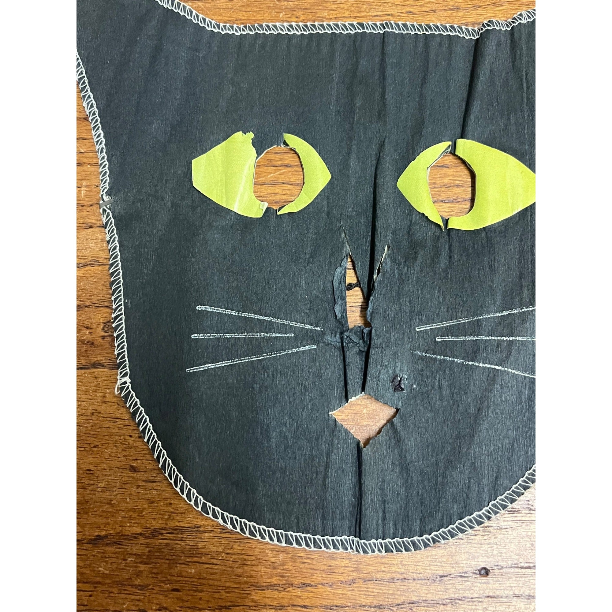SCARCE Vintage 1920s Dennison Halloween Crepe Paper Black Cat Costume Mask
