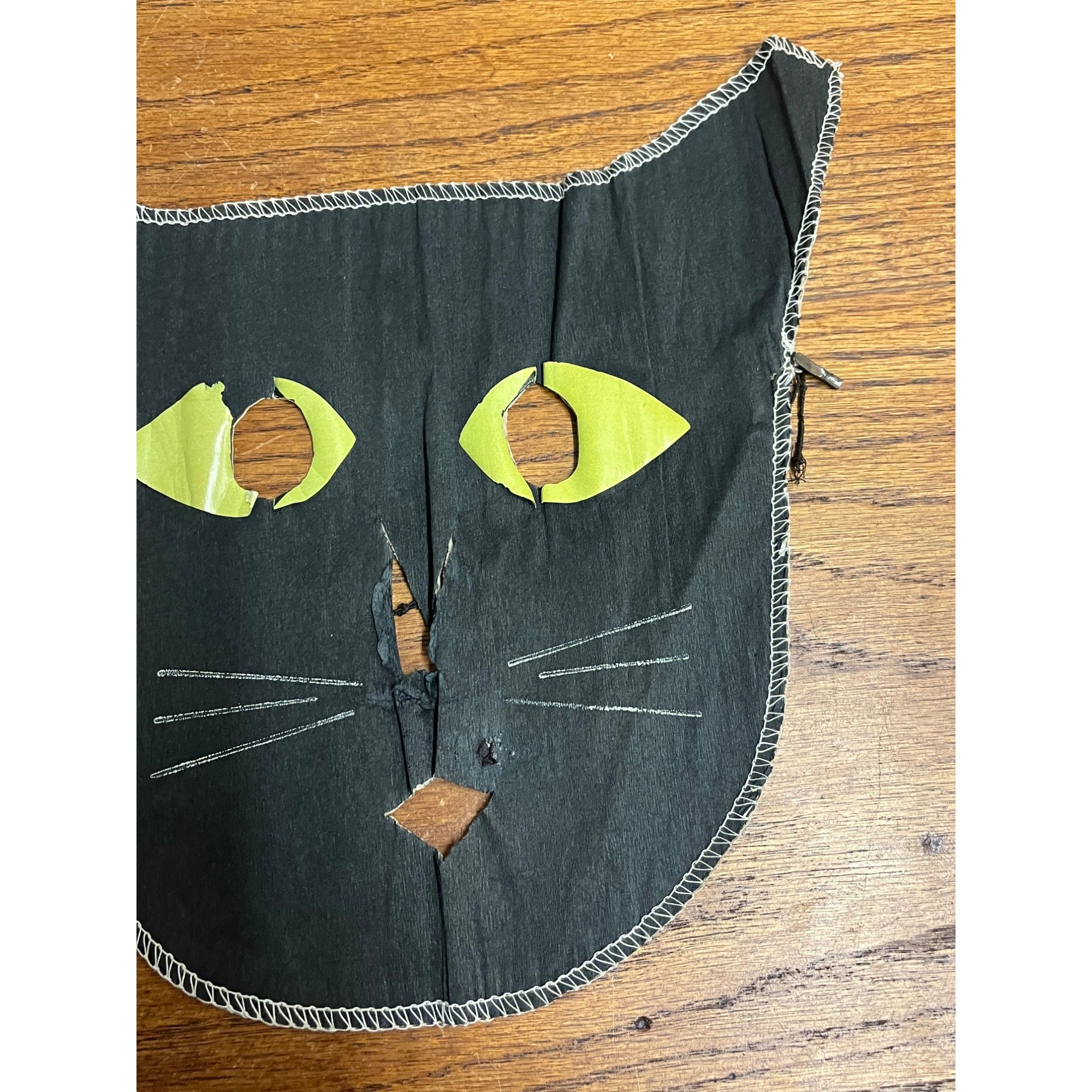 SCARCE Vintage 1920s Dennison Halloween Crepe Paper Black Cat Costume Mask