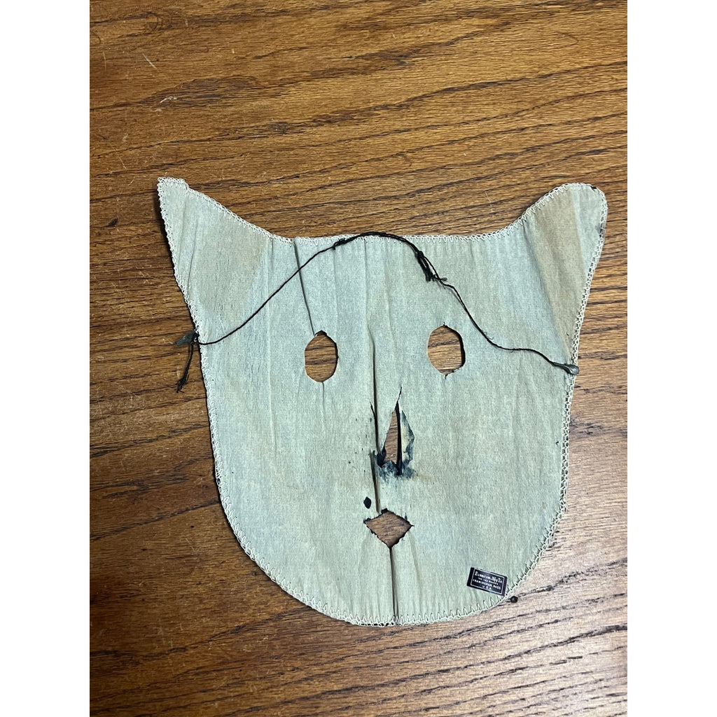 SCARCE Vintage 1920s Dennison Halloween Crepe Paper Black Cat Costume Mask
