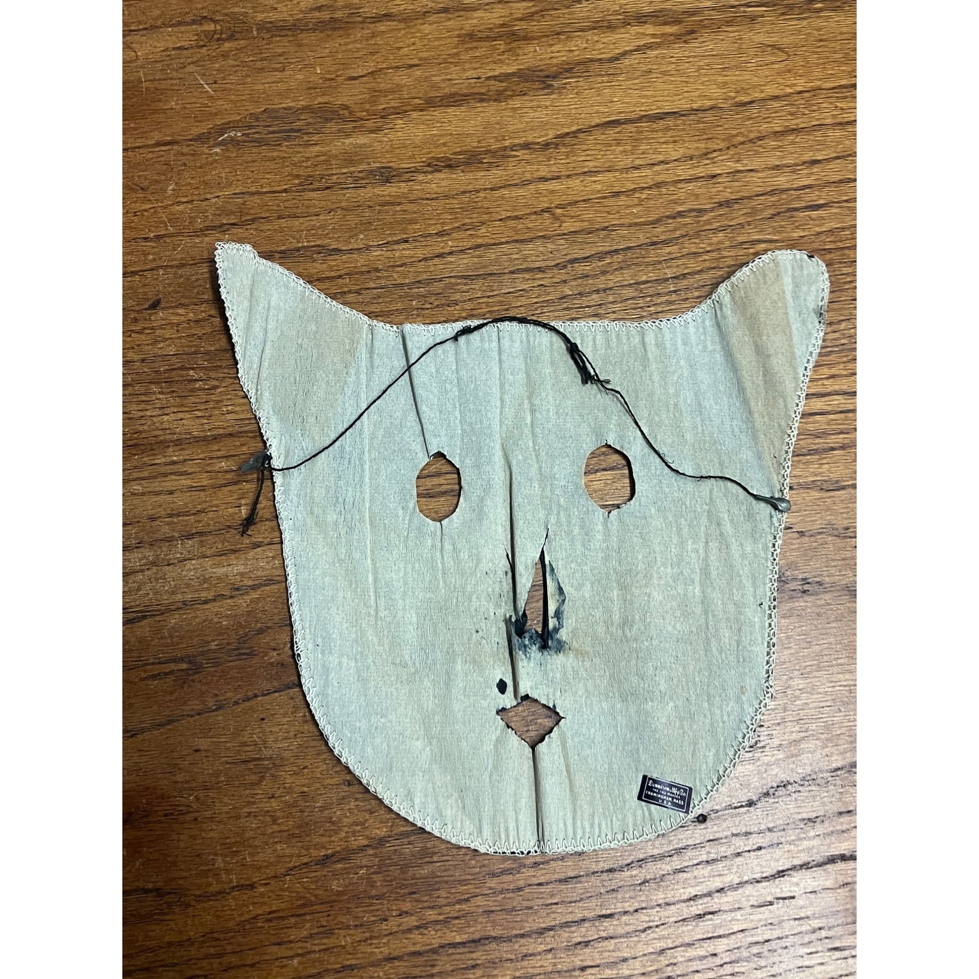 SCARCE Vintage 1920s Dennison Halloween Crepe Paper Black Cat Costume Mask