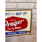 Scarce PRAGER Back Bar Sign Atlas Brewing Co. Chicago ILL Beer NO MINORS SERVED