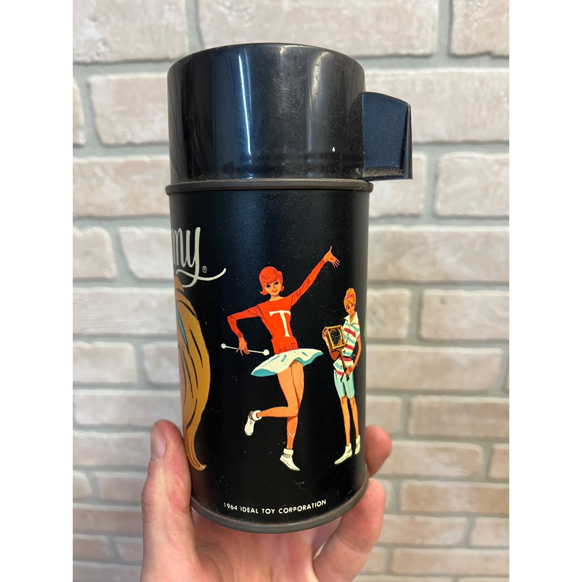 Vintage 1964 Aladdin Tammy 8 oz Metal Thermos with Cap and Cup Half Pint