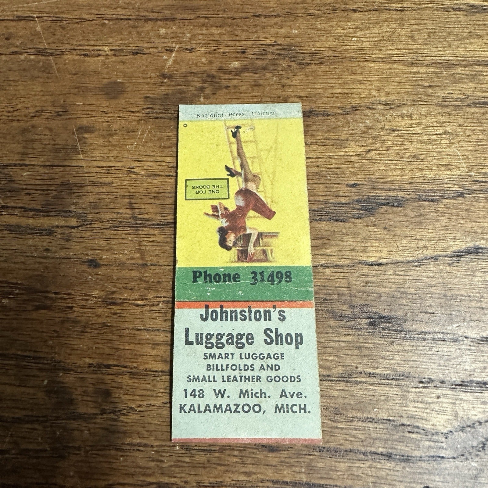 Vintage 1940s Pinup Girl Girlie Matchbook Cover Johnston Luggage Shop Kalamazoo