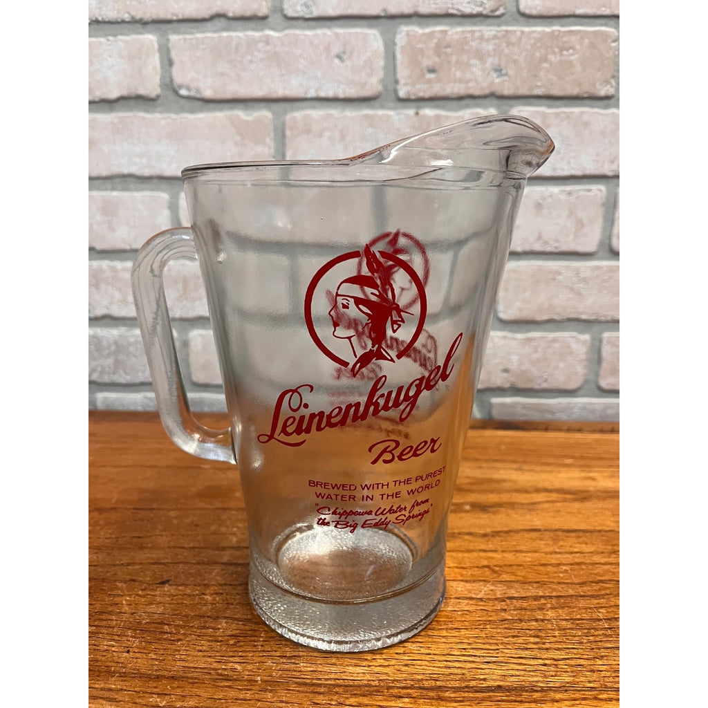 Vintage Leinenkugel Beer Glass Handled Pitcher With Indian Maiden Logo Chippewa Falls, WI