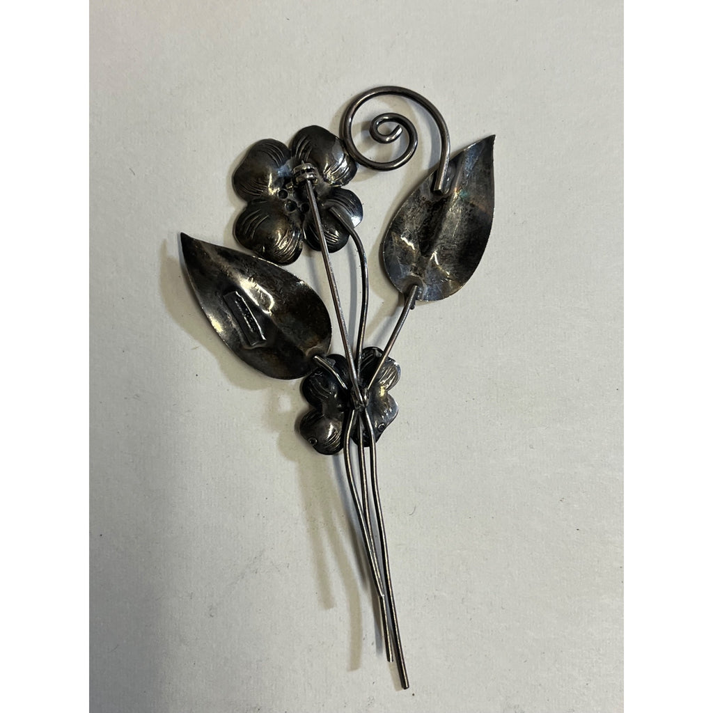 Vintage Sterling Silver Brooch Ladies Pin Pinback Flowers Floral - 7.88 g