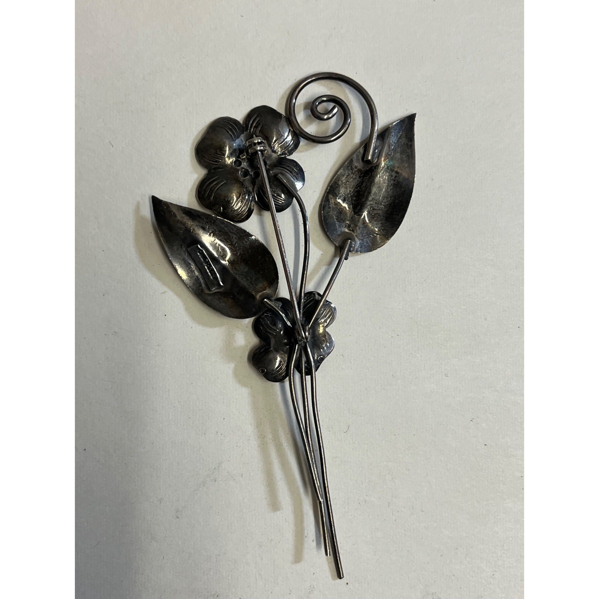 Vintage Sterling Silver Brooch Ladies Pin Pinback Flowers Floral - 7.88 g