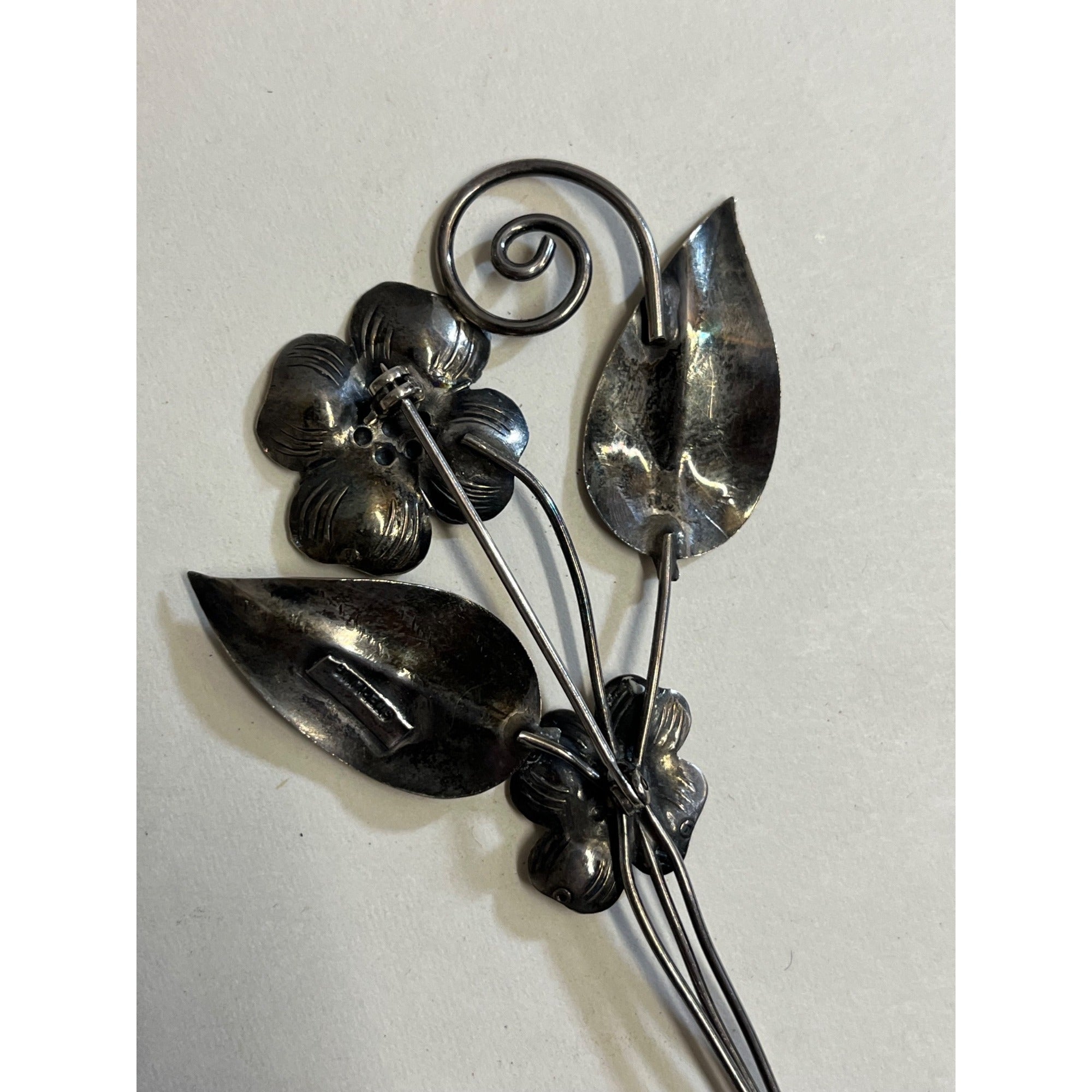 Vintage Sterling Silver Brooch Ladies Pin Pinback Flowers Floral - 7.88 g