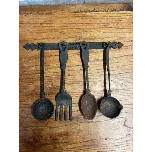 Vintage Cast Iron 4-Utensil Wall Rack Hanger Kitchen Decor Primitive Farmhouse
