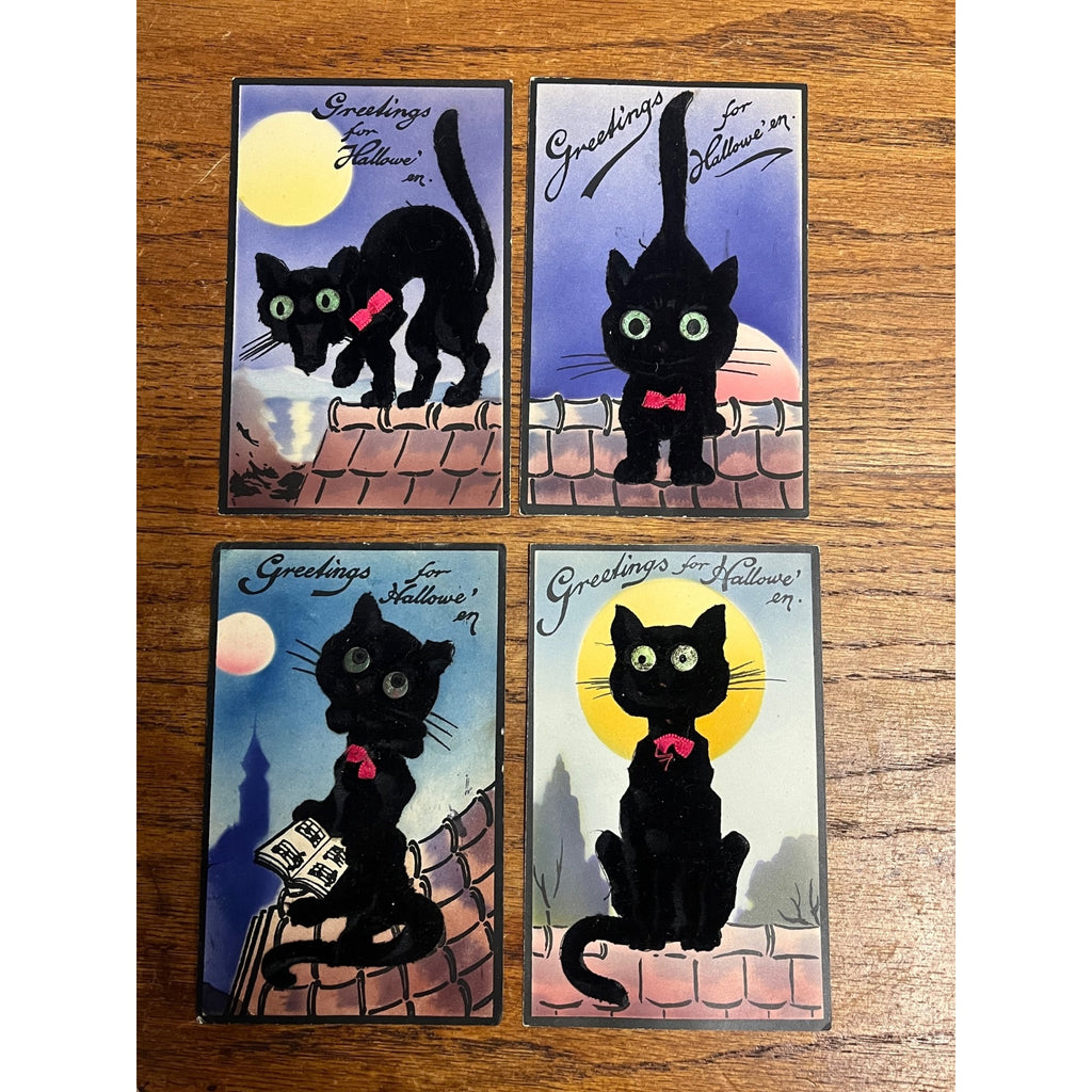 RARE Halloween Black Cat Felt Add-On Postcard Complete Set Gabriel Series 1211