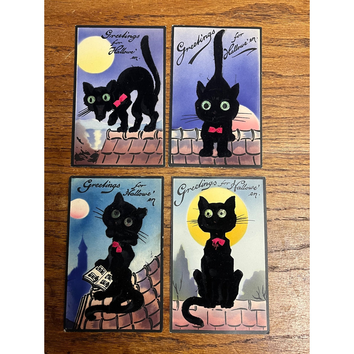 RARE Halloween Black Cat Felt Add-On Postcard Complete Set Gabriel Series 1211