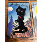 RARE Halloween Black Cat Felt Add-On Postcard Complete Set Gabriel Series 1211
