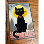 RARE Halloween Black Cat Felt Add-On Postcard Complete Set Gabriel Series 1211