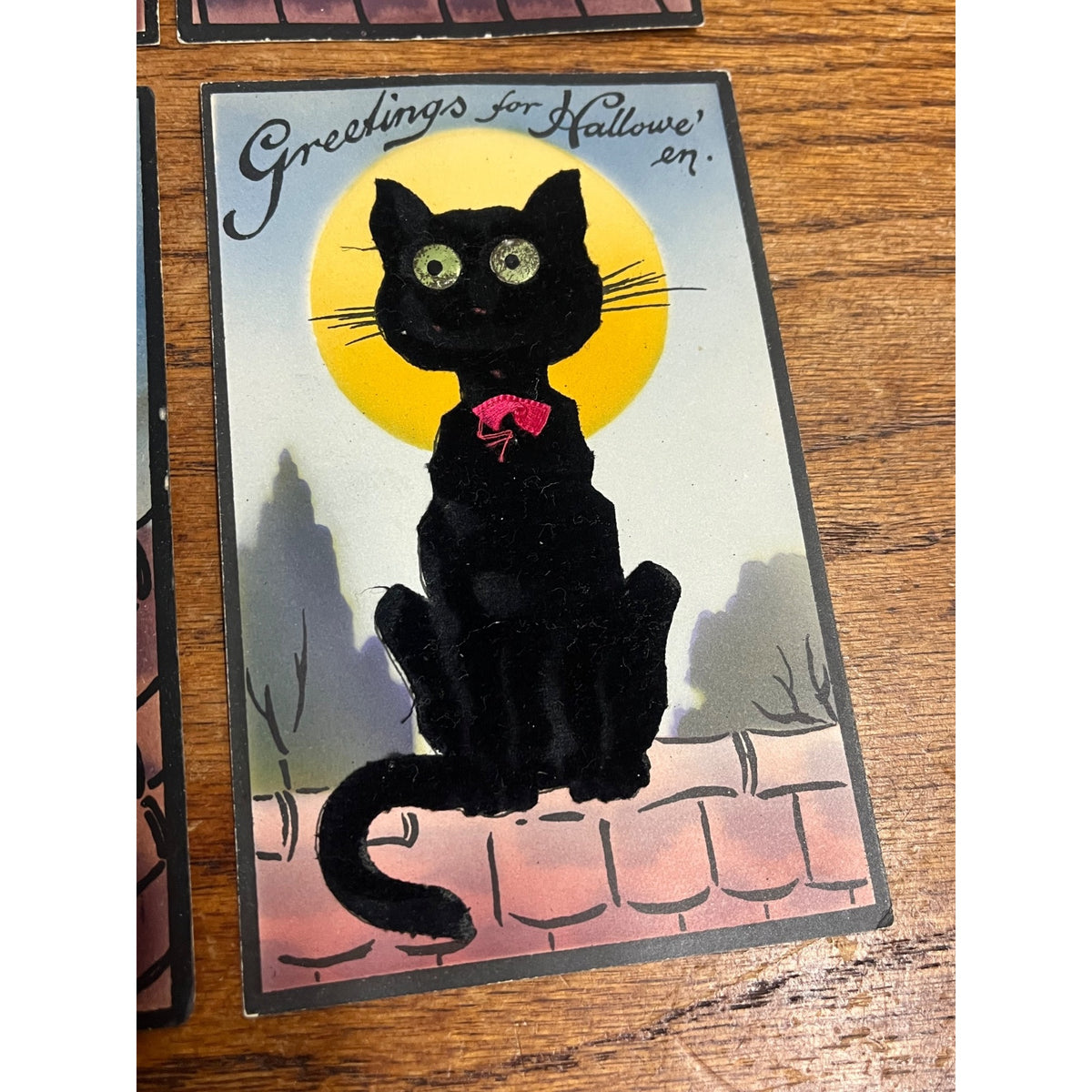 RARE Halloween Black Cat Felt Add-On Postcard Complete Set Gabriel Series 1211