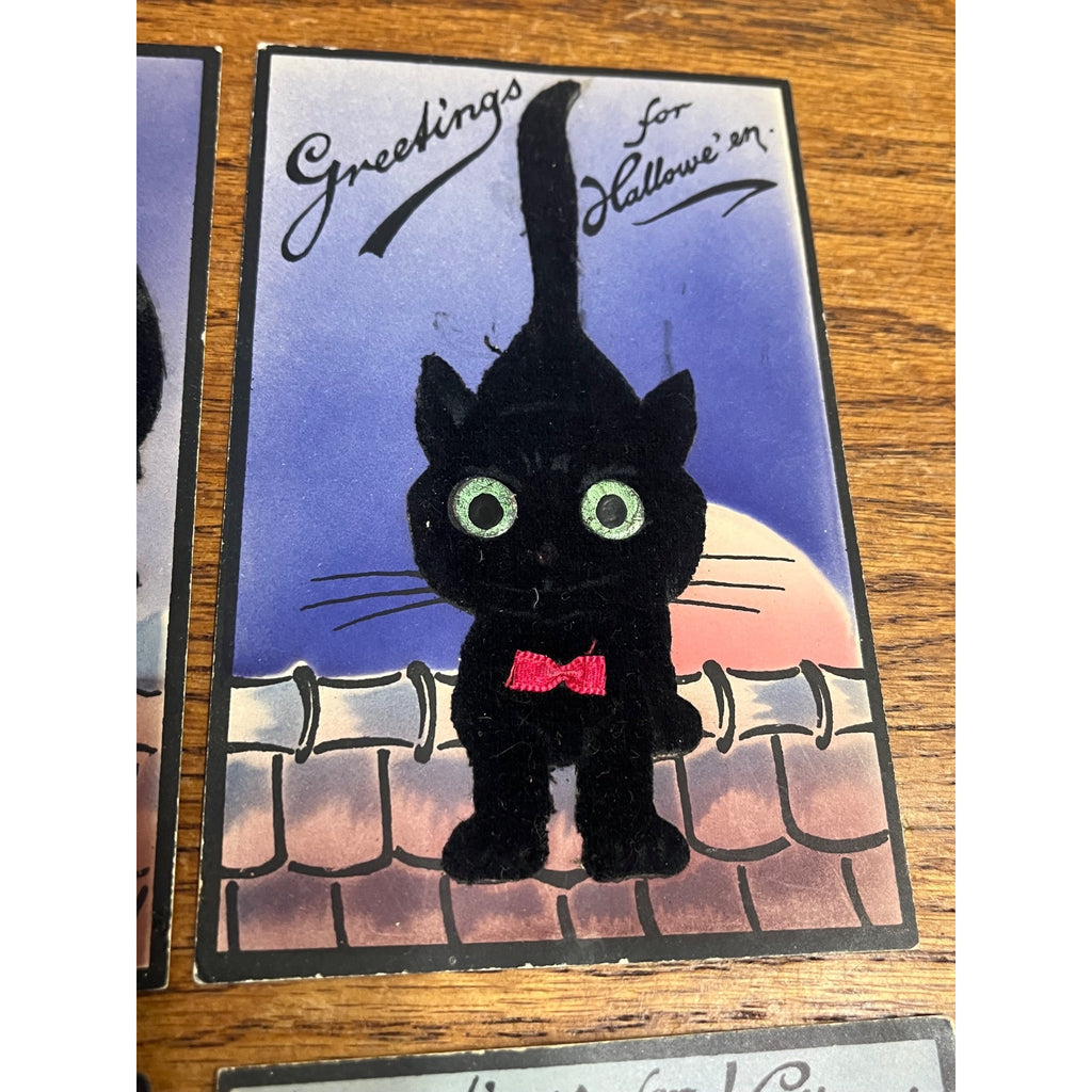 RARE Halloween Black Cat Felt Add-On Postcard Complete Set Gabriel Series 1211