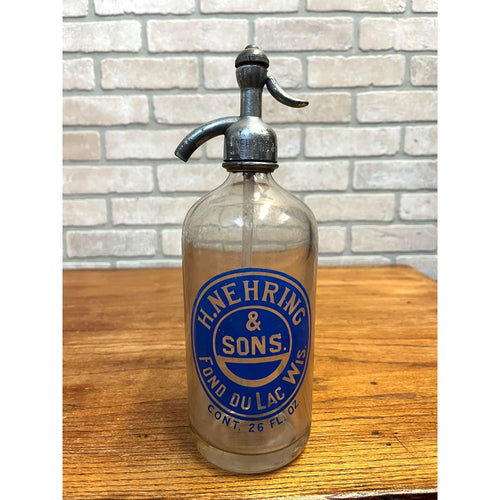 RARE Vintage H. Nehring & Sons Fond du Lac Wis Seltzer Soda Bottle Wisconsin
