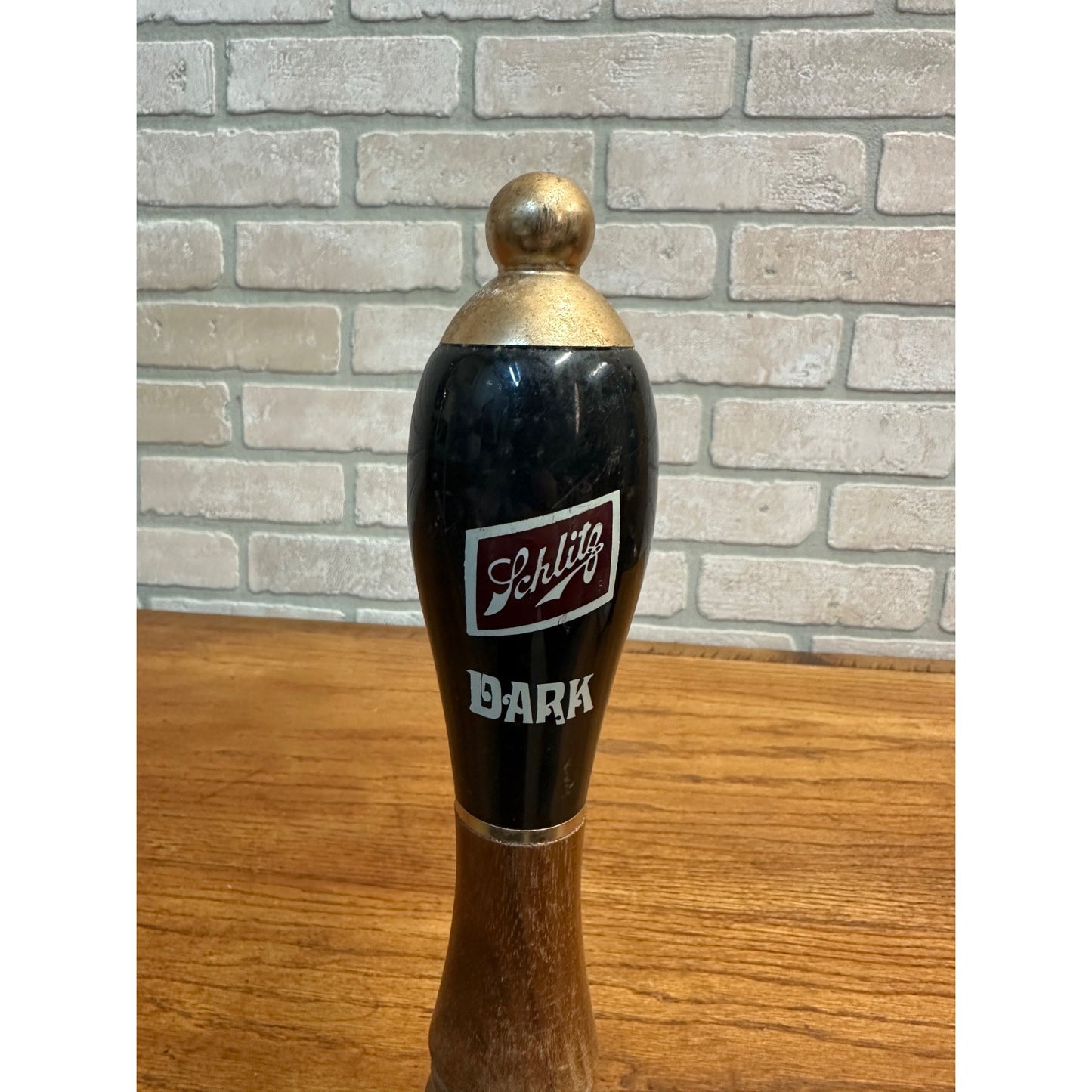 Vintage 1950s Schlitz Dark Beer Tap Handle Knob Ceramic & Wood