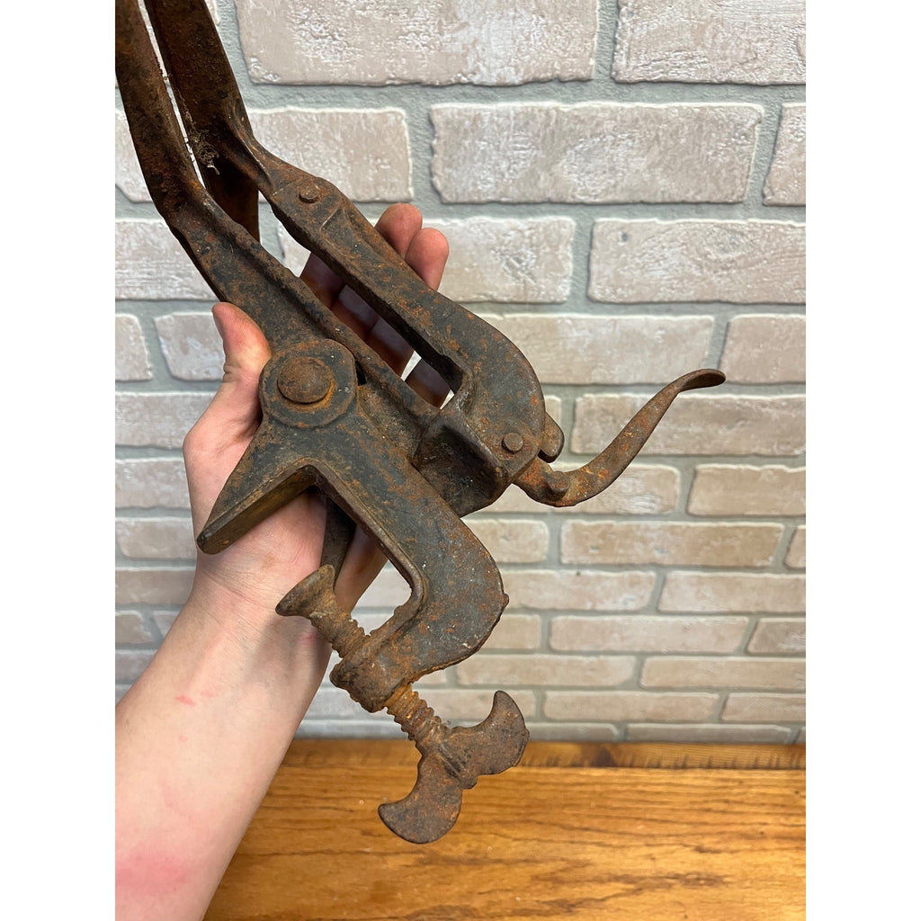 Antique Vintage Saw Vise Bench Mount Clamp Cast Steel - Works