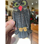 Antique 1920s German Halloween Diecut Owl 7.5" w/ Crepe Transparent Insert