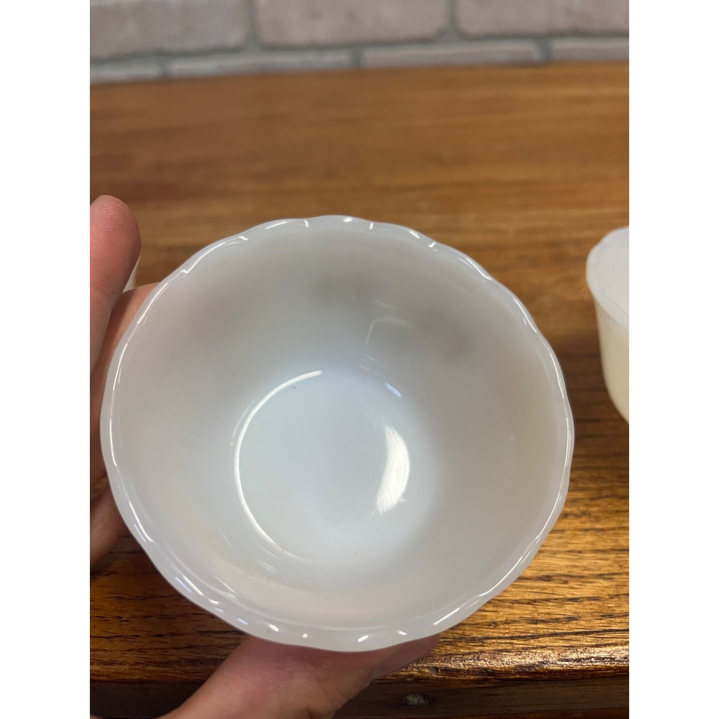 Vintage Fire King 4- Dessert Bowls Gold on Milk Glass Atomic Star Snowflake