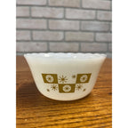 Vintage Fire King 4- Dessert Bowls Gold on Milk Glass Atomic Star Snowflake