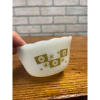 Vintage Fire King 4- Dessert Bowls Gold on Milk Glass Atomic Star Snowflake