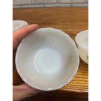 Vintage Fire King 4- Dessert Bowls Gold on Milk Glass Atomic Star Snowflake