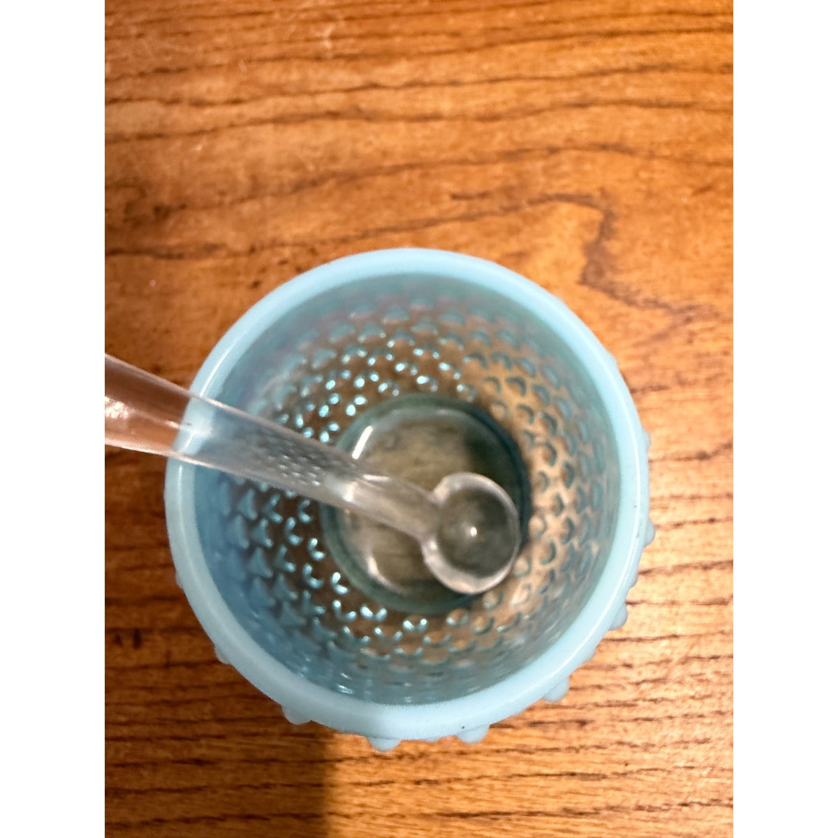 Vintage Fenton Opalescent Hobnail Honey Pot Or Jam Jar Set Blue Moonstone Glass