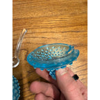Vintage Fenton Opalescent Hobnail Honey Pot Or Jam Jar Set Blue Moonstone Glass