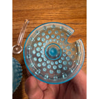 Vintage Fenton Opalescent Hobnail Honey Pot Or Jam Jar Set Blue Moonstone Glass