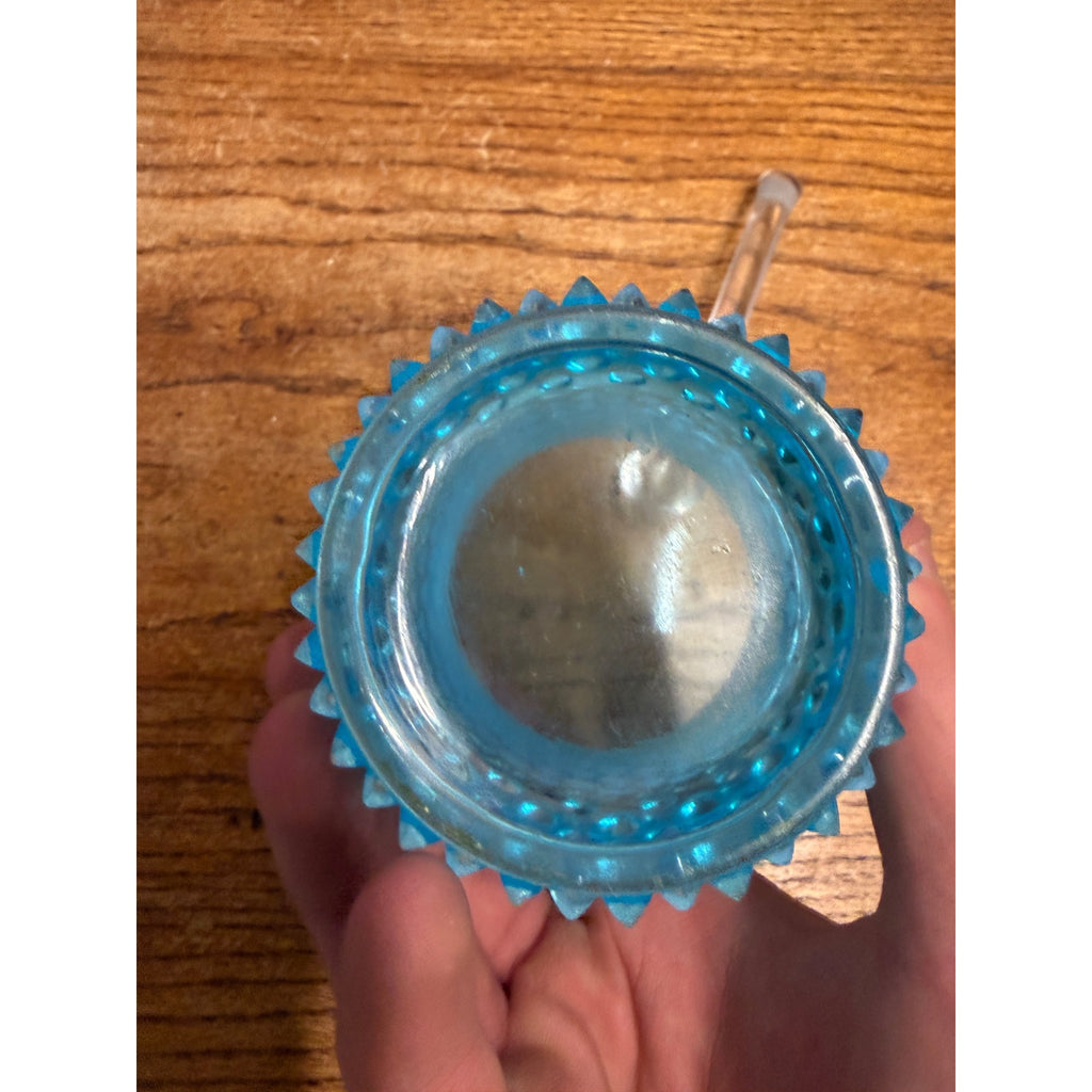 Vintage Fenton Opalescent Hobnail Honey Pot Or Jam Jar Set Blue Moonstone Glass