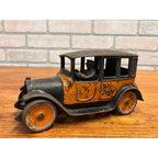 Vintage Arcade Cast Iron Car 8" 1920's Orange Black Yellow Taxi Cab w/Driver