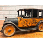 Vintage Arcade Cast Iron Car 8" 1920's Orange Black Yellow Taxi Cab w/Driver