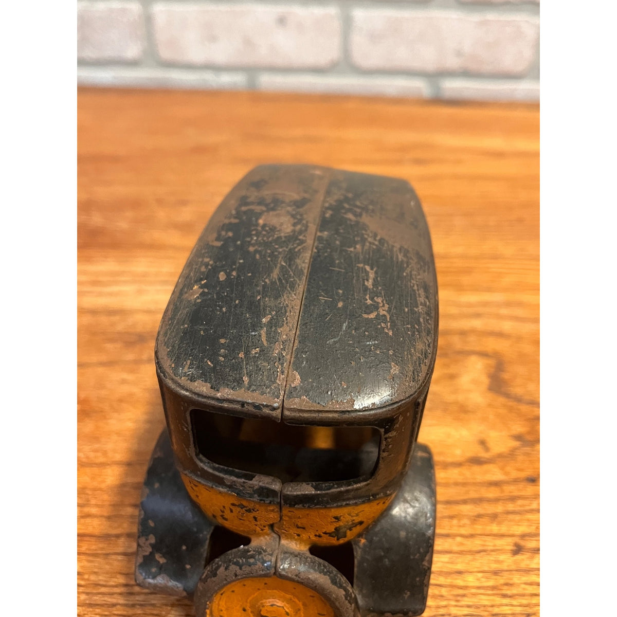 Vintage Arcade Cast Iron Car 8" 1920's Orange Black Yellow Taxi Cab w/Driver