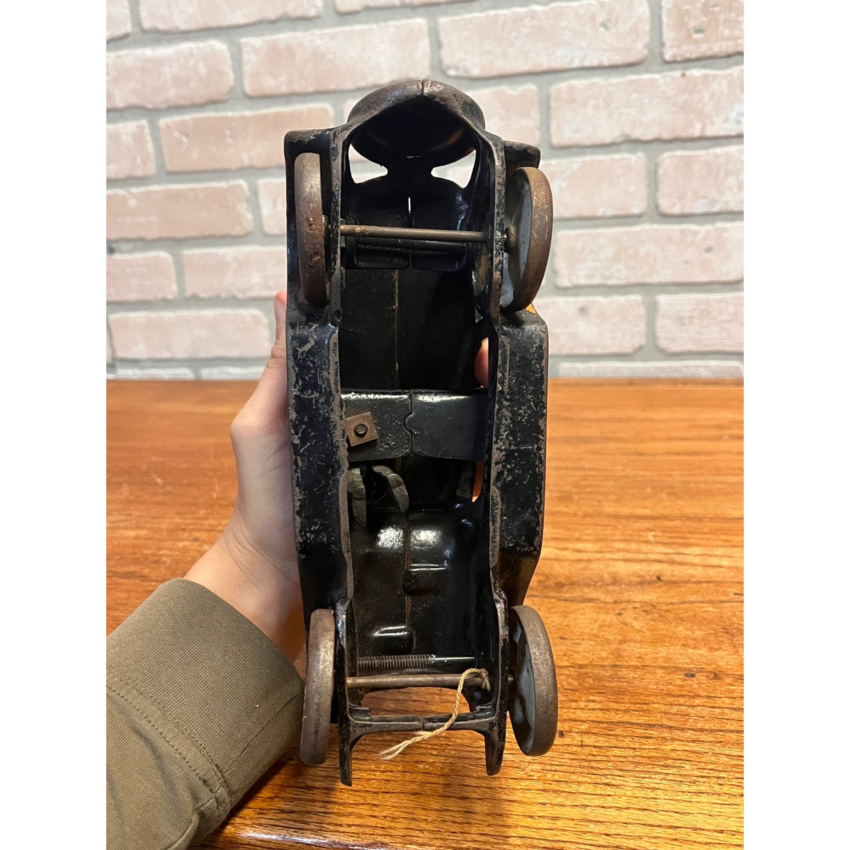 Vintage Arcade Cast Iron Car 8" 1920's Orange Black Yellow Taxi Cab w/Driver
