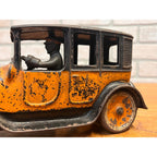 Vintage Arcade Cast Iron Car 8" 1920's Orange Black Yellow Taxi Cab w/Driver