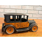 Vintage Arcade Cast Iron Car 8" 1920's Orange Black Yellow Taxi Cab w/Driver