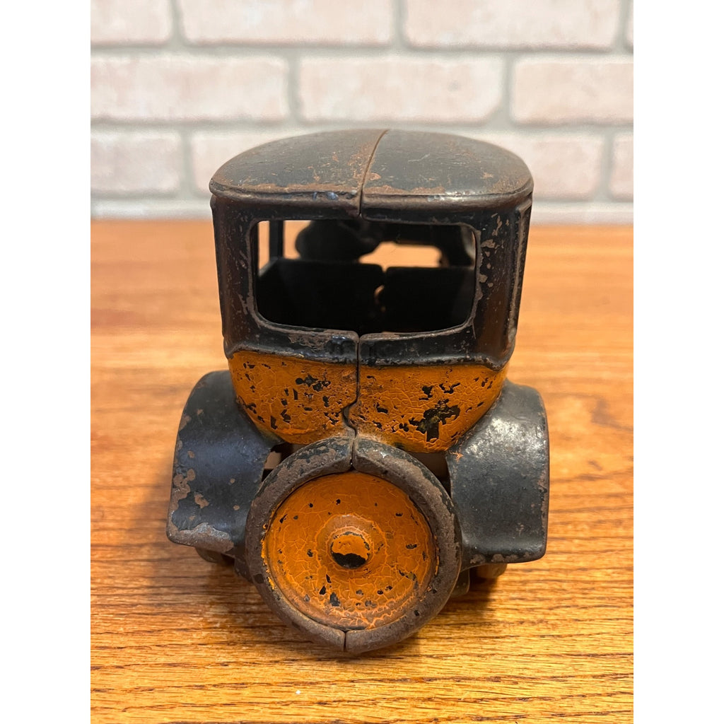 Vintage Arcade Cast Iron Car 8" 1920's Orange Black Yellow Taxi Cab w/Driver