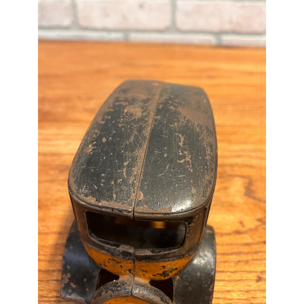 Vintage Arcade Cast Iron Car 8" 1920's Orange Black Yellow Taxi Cab w/Driver
