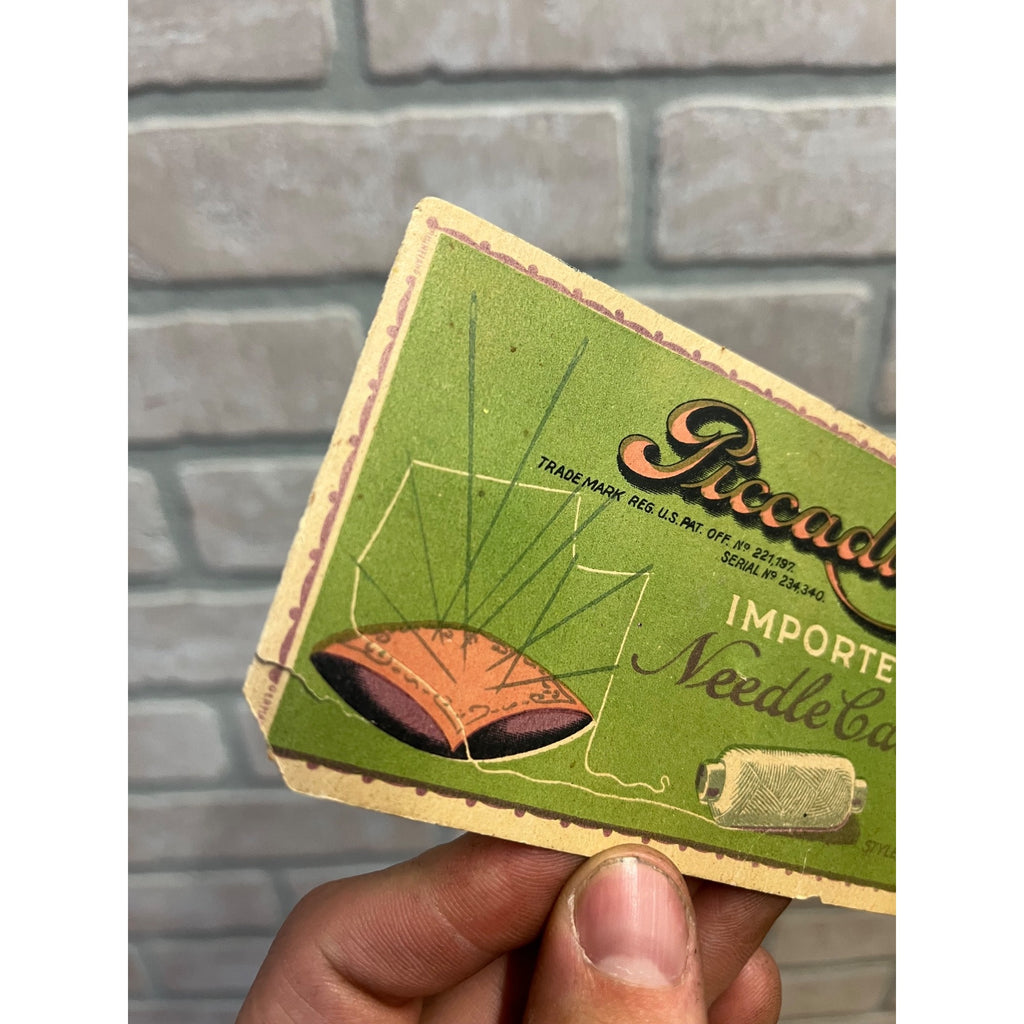 Antique Vintage Victorian Piccadilly Needle Case Adverising Card w Needles - Fair