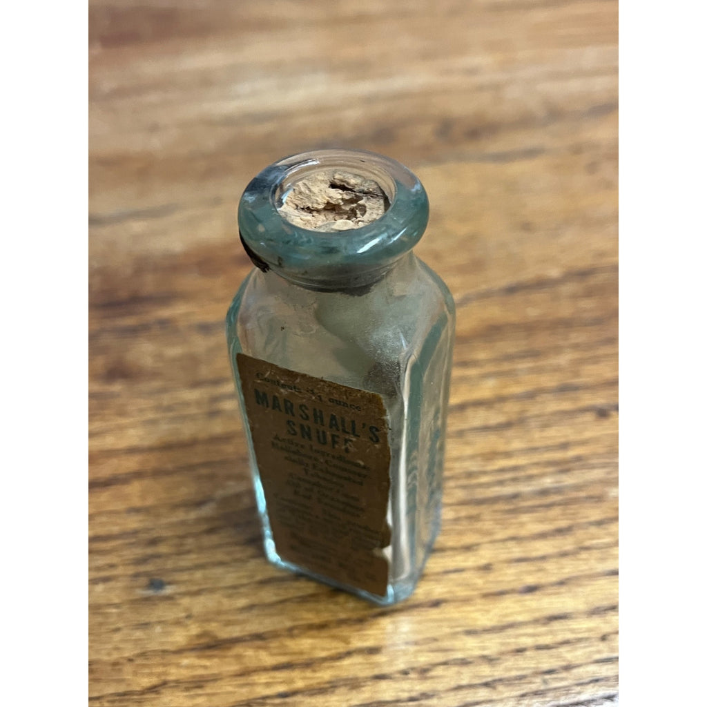 Vintage 1930s Marshall's Snuff Embossed Medicine Bottle w/ Contents - Cleveland