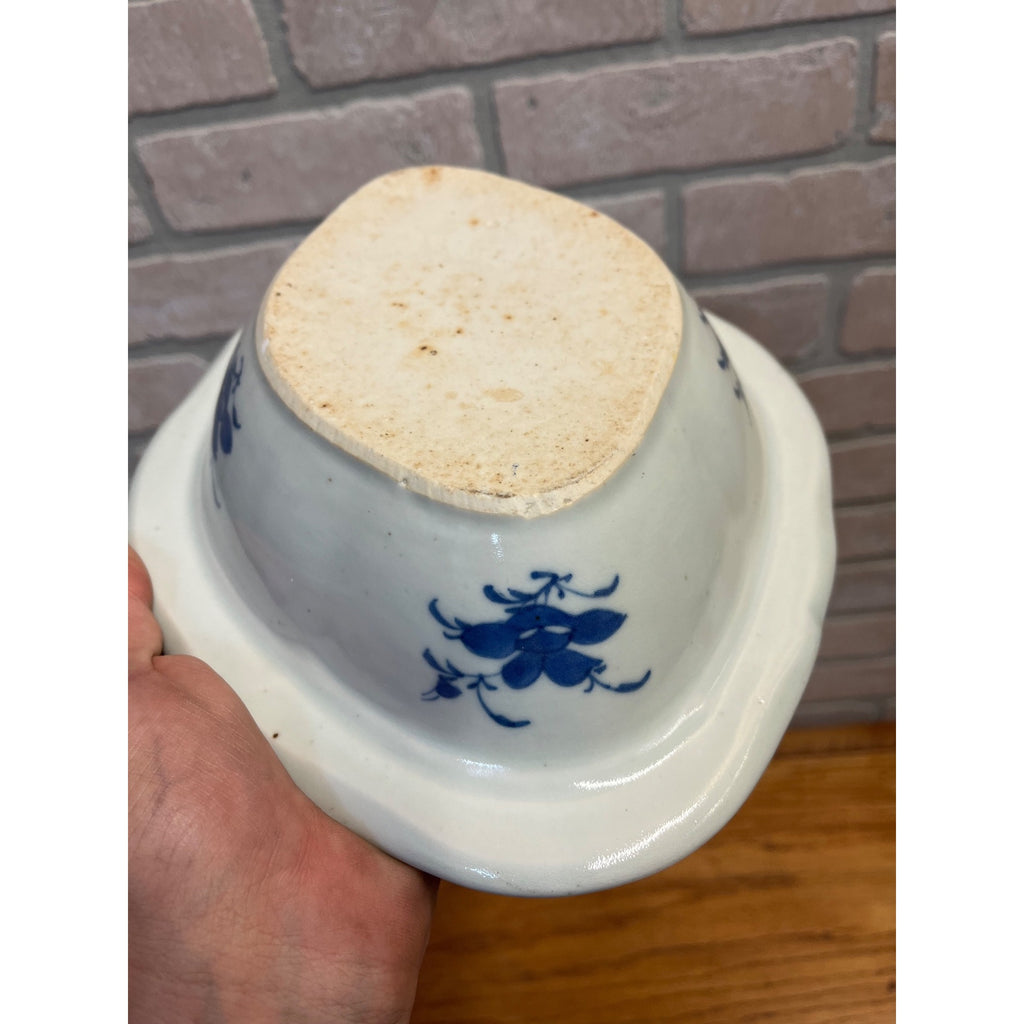 Antique Chinese Export Porcelain Canton Oval Covered Vegetable Serving Dish Bowl